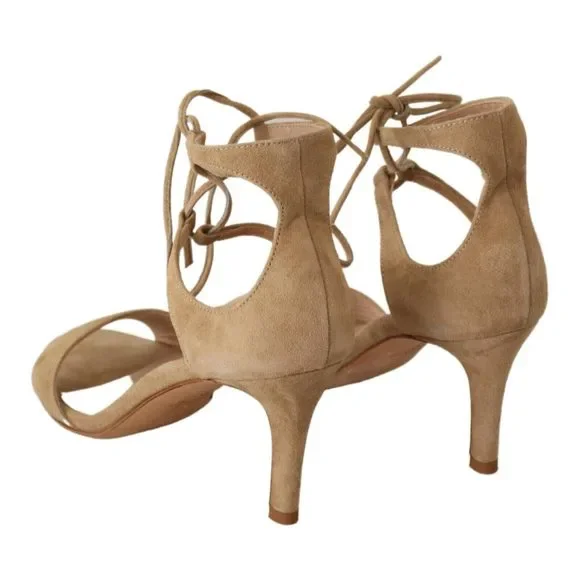 Maria Christina Elegant Beige Suede Ankle Strap Heels